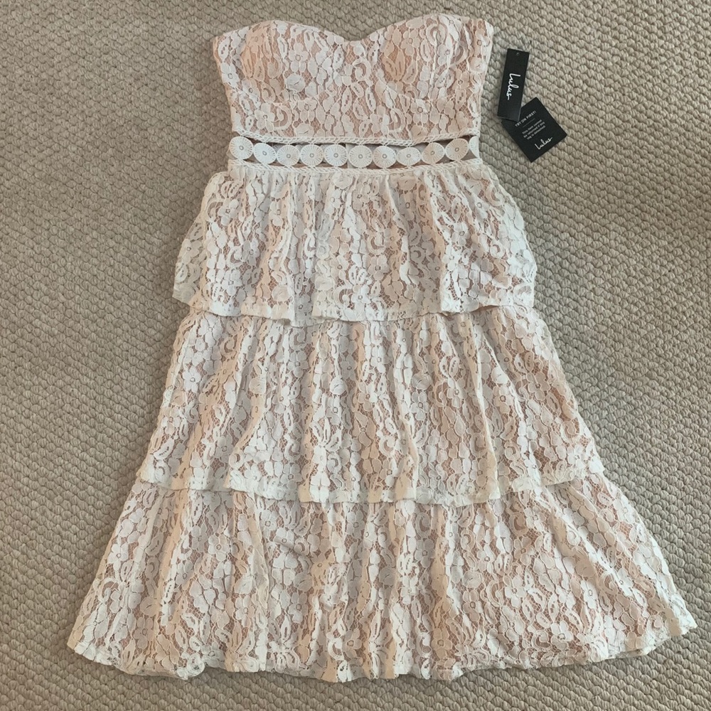 Lulu’s White Lace Strapless Midi Dress - Picture 5 of 8
